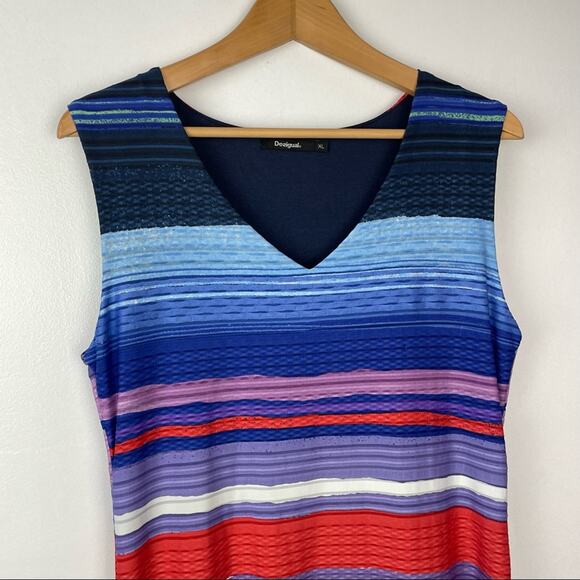 Desigual | Floral Abstract Striped Colorful Dress Blue White Orange - Picture 3 of 9